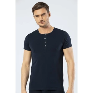 Erkek Bisiklet Yaka Düğmeli Siyah T-shirt
