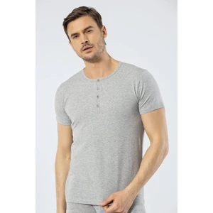 Erkek Bisiklet Yaka Düğmeli Gri T-shirt