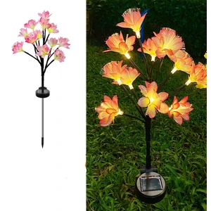 Güneş Şeftali Çiçeği Lambası 12 LED Simülasyon Kamelya Lambası Açık Avlu Bahçe Lambası Dekoratif Çim Lambası (Yurt Dışından)