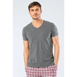 Erkek V Yaka Likralı T-shirt Gri