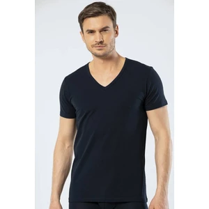 Erkek Derin V Yaka Likralı Siyah T-shirt