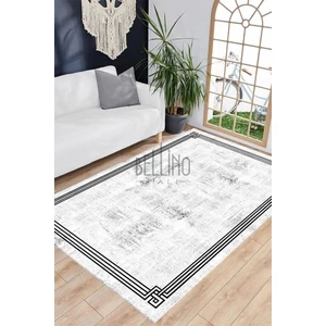 Bellino Halı Yıkanabilir Halı Kaymaz Taban Bambu Halı Pamuk Dokuma Kilim Siyah Çerçeve Desenli Salon Halısı Mutfak Halısı ve Yolluk