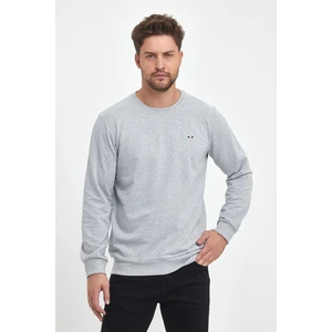 Erkek Gri Bisiklet Yaka Nakış Detaylı Regular Fit Sweatshirt