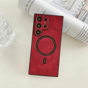 Samsung Galaxy S23 Ultra Retro Manyetik Emme Pu Cep Telefonu Kılıfı (Yurt Dışından)