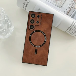 Samsung Galaxy S23 Ultra Retro Manyetik Emme Pu Cep Telefonu Kılıfı (Yurt Dışından)