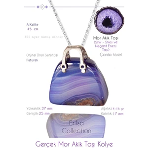 Tesbih Atölyesi Sertifikalı Çanta Model Mor Akik Taşı Kolye