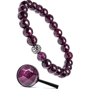 Tesbih Atölyesi Sertifikalı Gümüş Aparatlı Fasetli Doğal Lal Granat Garnet Taşı Bileklik