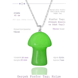 Tesbih Atölyesi Sertifikalı Mantar Model Fosfor Taşı Kolye (Gümüş Aparatlı)