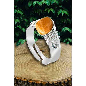 Tesbih Atölyesi Sertifikalı Kalın Tımbıl Gümüş Model Güneş Taşı Yüzük - Ayarlamalı