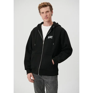 Logo Baskılı Fermuarlı Siyah Sweatshirt