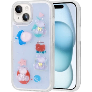 Case 4u Apple iPhone 15 Plus Kabartma Figürlü Parlak Minimini Silikon Kılıf Mor