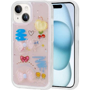Case 4u Apple iPhone 15 Plus Kabartma Figürlü Parlak Minimini Silikon Kılıf Pembe