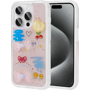 Case 4u Apple iPhone 15 Pro Max Kabartma Figürlü Parlak Minimini Silikon Kılıf Pembe