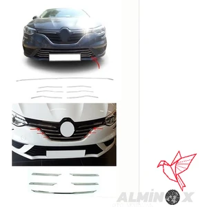 Alminox Oto Megane 4 Krom Ön Tampon Çıtası 7 Parça 2016 - 2020 Paslanmz Çelik+Megane 4 Krom Ön Panjur 5 Parça 2016 - 2020 Paslanmz Çelik