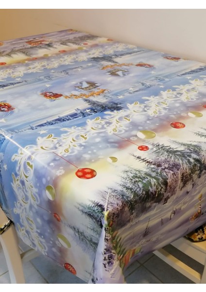 Yeni Yıl Desenli Elyaflı Pvc Muşamba - Silinebilir Masa Örtüsü