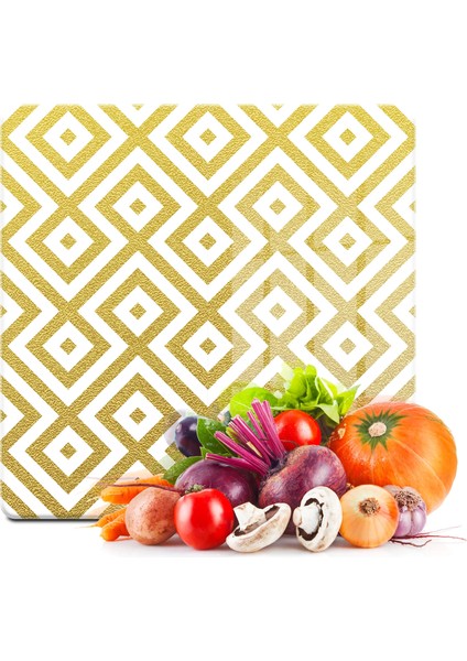 Cam Kesme Tahtası Kare Gold Geometrik Desenli 30X30 cm fiyatları