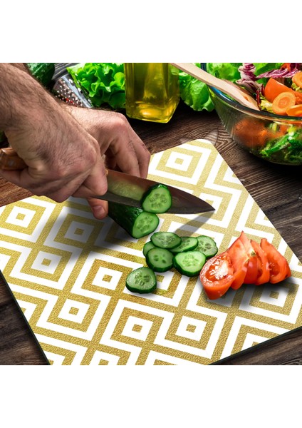 Cam Kesme Tahtası Kare Gold Geometrik Desenli 30X30 cm fırsatları