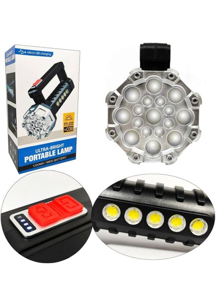 Cadde Outlet RC-3030ULTRA Güçlü El Feneri Şarjli 17LED+5COB LED 2023