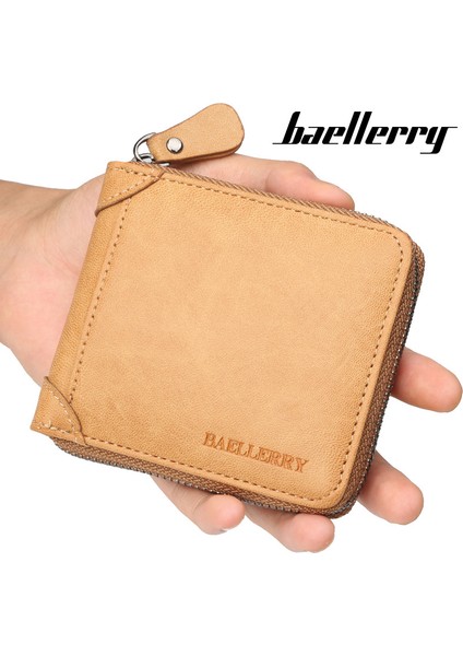 Baellerry Cüzdan Erkek Pu Deri Kısa Erkek Cüzdan Yatay Cüzdan Rahat Retro Fermuarlı Bozuk Para Cebi (Yurt Dışından)
