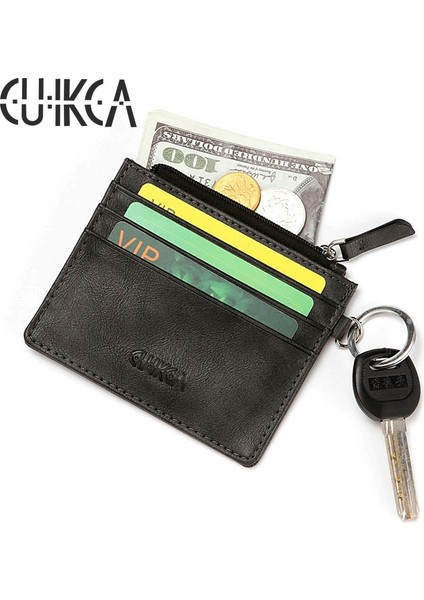 Cuıkca Unisex Kadın Erkek Çanta Ince Deri Fermuar Paralar Çanta Anahtarlık ile Kredi Kartları Sahipleri Kımlık Kartı Kılıfları Bayan Cüzdan (Yurt Dışından) modelleri