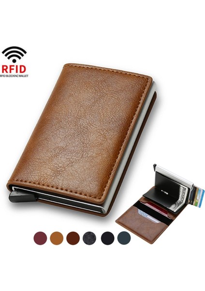 Dıenqı En Kaliteli Cüzdan Erkek Para Çantası Mini Çanta Erkek Vintage Kahverengi Deri Rfid Kartlıklı Cüzdan Küçük Akıllı Cüzdan Cebi (Yurt Dışından)