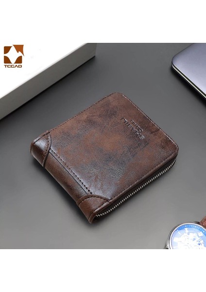 Erkekler Için Cüzdan Kısa Vintage Carteras Kısa Cüzdan Pu Deri Erkek Billetera Hombre Lüks Küçük Fermuar Paraları Çanta Cartera Hombr (Yurt Dışından)