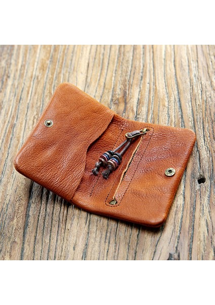 Deri Cüzdan Vintage El Yapımı Kısa Bifold Küçük Ince Cüzdan Çanta Kadın Fermuarlı Para Cebi (Yurt Dışından) fırsatları