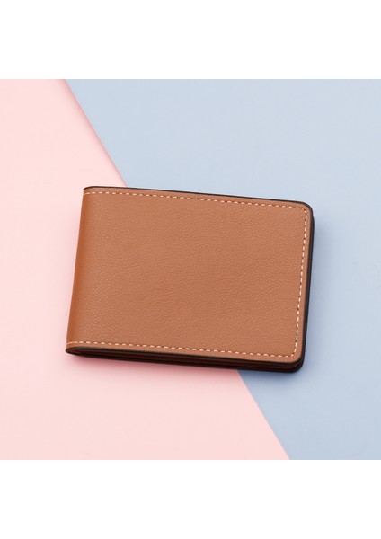 Ince Ikiye Katlanmış Kısa Kadın Erkek Cüzdan Düz Renk Çanta Kart Yuvaları Pu Deri Iş Kimlik Kartı Tutucu Bozuk Para Cüzdanı Billetera Hombre (Yurt Dışından)