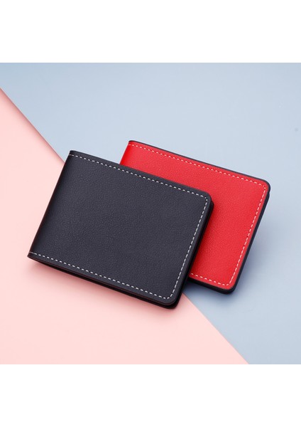 Ince Ikiye Katlanmış Kısa Kadın Erkek Cüzdan Düz Renk Çanta Kart Yuvaları Pu Deri Iş Kimlik Kartı Tutucu Bozuk Para Cüzdanı Billetera Hombre (Yurt Dışından) fiyatları