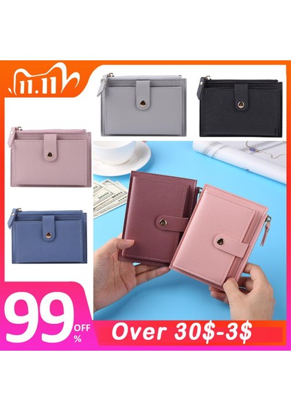 Erkek Kadın Moda Düz Renk Kredi Kartı Kımlık Kartı Çok Yuvalı Kart Tutucu Rahat Pu Deri Mini Bozuk Para Cüzdanı Moda Cüzdan Cebi (Yurt Dışından)