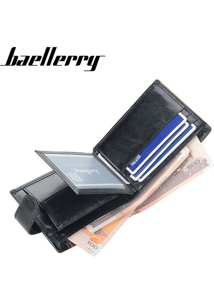Baellerry Erkek Kısa Cüzdan Avrupa ve Amerikan Çoklu Kart Tokası Abd Doları Çanta Deri Yatay Cüzdan Bozuk Para Cüzdanı (Yurt Dışından)