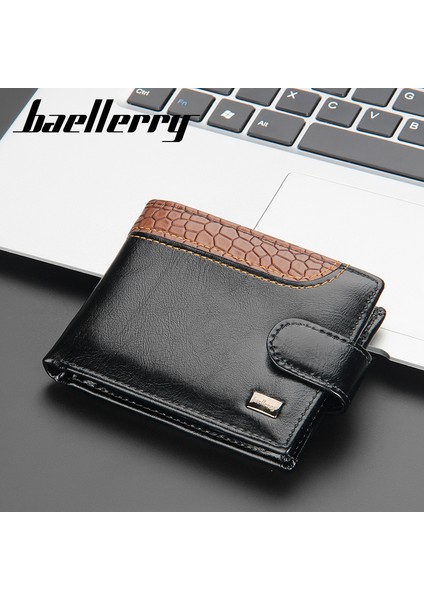 Baellerry Erkek Kısa Cüzdan Avrupa ve Amerikan Çoklu Kart Tokası Abd Doları Çanta Deri Yatay Cüzdan Bozuk Para Cüzdanı (Yurt Dışından)
