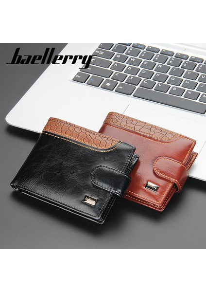Baellerry Erkek Kısa Cüzdan Avrupa ve Amerikan Çoklu Kart Tokası Abd Doları Çanta Deri Yatay Cüzdan Bozuk Para Cüzdanı (Yurt Dışından)