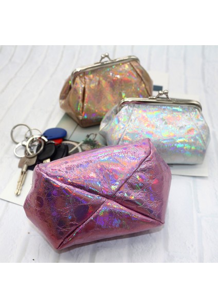 Moda Lazer Holografik Kadın Öpücük Kilit Bozuk Para Cüzdanı Kart Anahtarları Tutucu Cüzdan (Yurt Dışından)