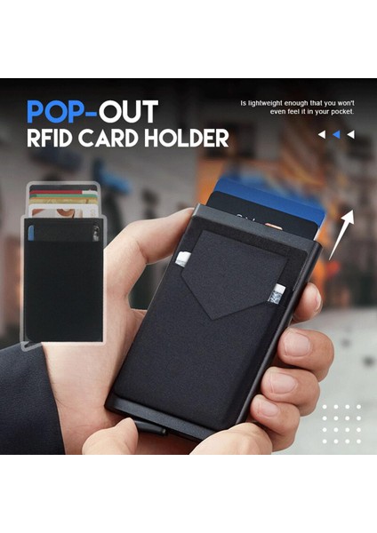 Rfid Akıllı Cüzdan Kart Sahibinin Metal Ince Ince Erkek Kadın Cüzdan Pop Up Minimalist Cüzdan Küçük Siyah Çanta Metal Vallet (Yurt Dışından)