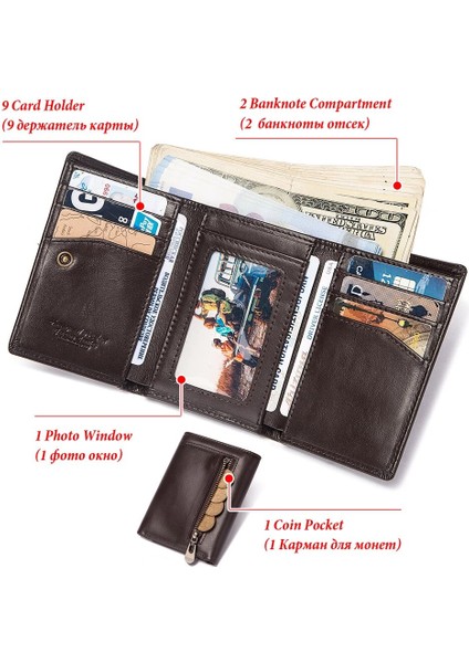 Yeni Varış Üç Katlı Erkek Cüzdan Hakiki Deri Ince Debriyaj Rfıd Engelleme Kart Tutucu Trendy Erkek Fermuar Bozuk Para Cüzdanı Lüks (Yurt Dışından) fiyatları