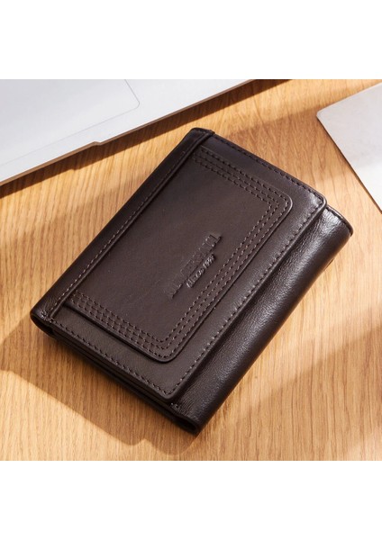 Yeni Varış Üç Katlı Erkek Cüzdan Hakiki Deri Ince Debriyaj Rfıd Engelleme Kart Tutucu Trendy Erkek Fermuar Bozuk Para Cüzdanı Lüks (Yurt Dışından) indirimleri