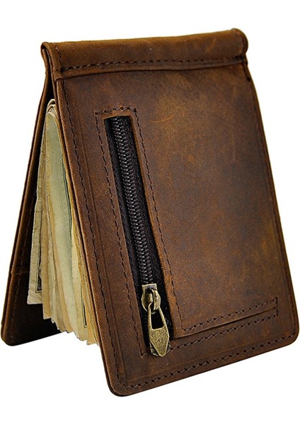 Erkek Hakiki Deri Tasarım Moda Ince Cüzdan Ön Cep Para Klipsi Mini Çanta Erkekler Için (Kahverengi) (Yurt Dışından)
