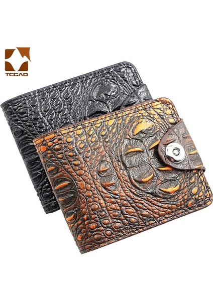 Erkekler Için Üst Deri Cüzdan Kısa Malzeme Çile Cüzdan Kart Sayfası Vintage Timsah Timsah Kafası Erkek Cüzdan Zip Bozuk Para Çantası (Yurt Dışından)