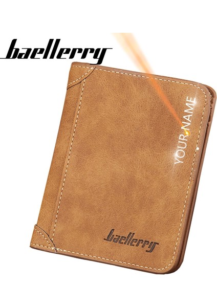 Baellerry Erkek Cüzdan Kısa Isim Gravür Kart Tutucu Kısa Erkek Çanta Moda Yüksek Kaliteli Pu Deri Cüzdan Erkekler Için (Yurt Dışından)
