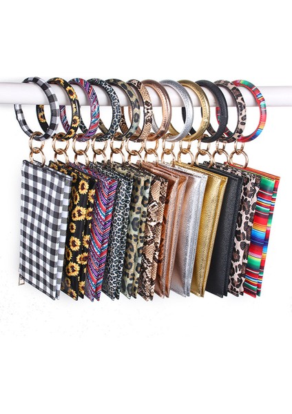 Microgood Kadın Leopar Suni Deri Anahtarlık Bileklik Nakit Cep Kartı Zip Cüzdan Debriyaj (Yurt Dışından)