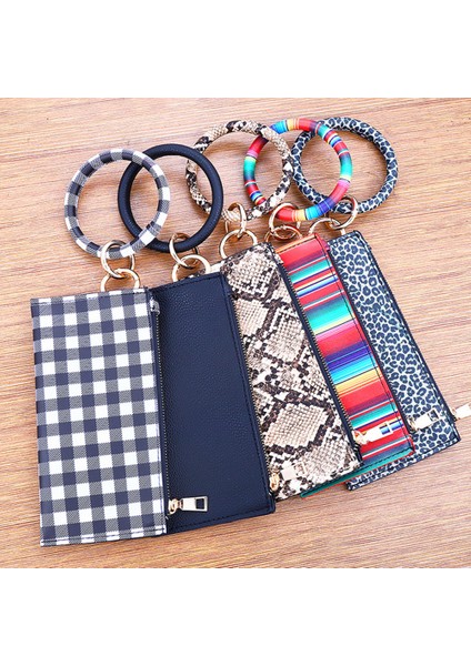 Microgood Kadın Leopar Suni Deri Anahtarlık Bileklik Nakit Cep Kartı Zip Cüzdan Debriyaj (Yurt Dışından) modelleri