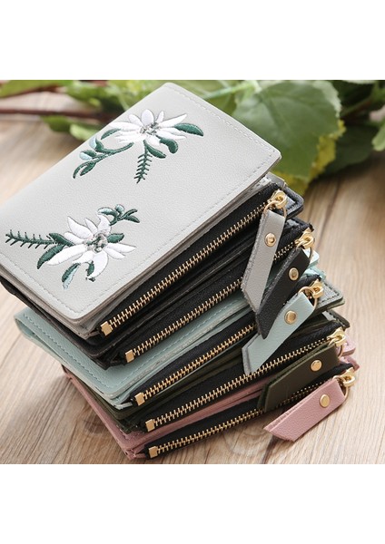 Mini Çiçek Çanta Para Organizatör Kısa Lüks Marka Fermuarlı Cüzdan Küçük Nakış Tutucular (Açık Yeşil) (Yurt Dışından)