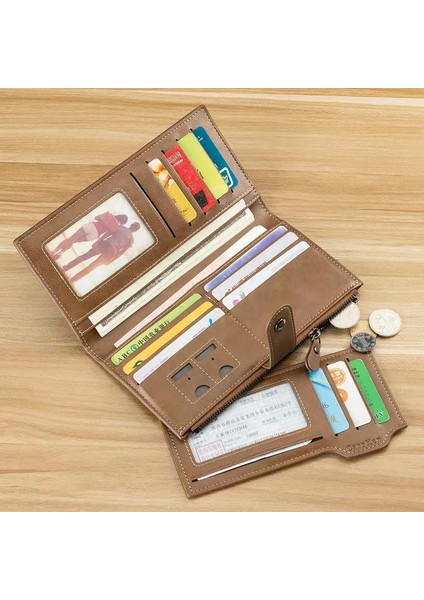 2022 Erkek Yeni Fermuarlı Cüzdan Kore Versiyonu Retro Çok Fonksiyonlu Uzun Cüzdan Çoklu Kart Pozisyonu Toka Kart Çantası (Yurt Dışından) modelleri