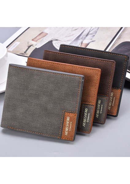 Aliexpress Yeni Cüzdan Erkek Kısa Rahat Tuval Desen Ince Cüzdan Iş Erkek Cüzdan Tek Parça Dropshipping (Yurt Dışından)