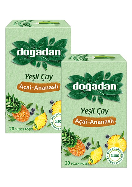 Yeşil Çay Açai-Ananaslı 20 Süzen Poşet x 2 Paket