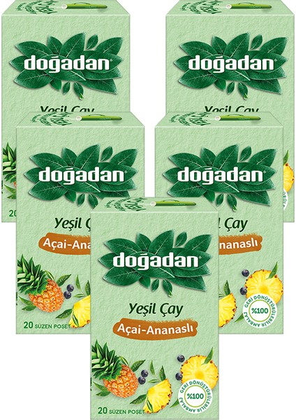Yeşil Çay Açai-Ananaslı 20 Süzen Poşet x 5 Paket