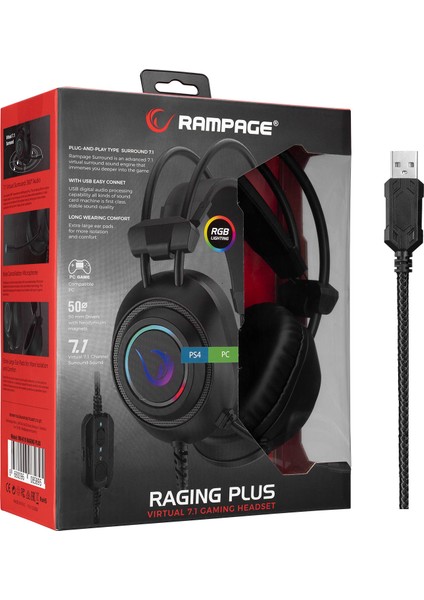 RM-K19 Raging Plus Siyah USB 7.1 RGB Oyuncu Mikrofonlu Kulaklık