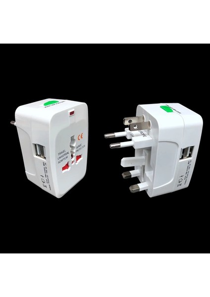 2 USB Li Üniversal Priz Dönüştürücü Hepsi Bir Arada Evrensel Dünya Çapında Uluslararası Seyahat Fişi Usbliadaptör