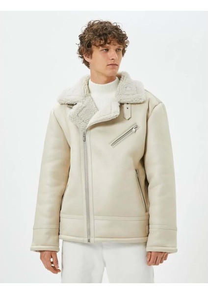 Erkek Giyim Biker Mont - Koton - 4WAM20020HW - Bej - M indirimleri